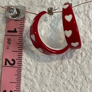 Red & White Heart Half-Hoop Earrings